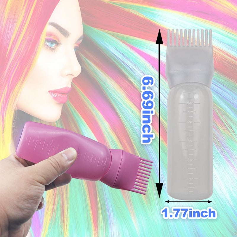 FZWONVUC 4 Pack Root Comb Applicator Bottle, Hair Oil Comb Applicator for Hair Dye, Shampoos, Salons (White+Pink) - Image 2